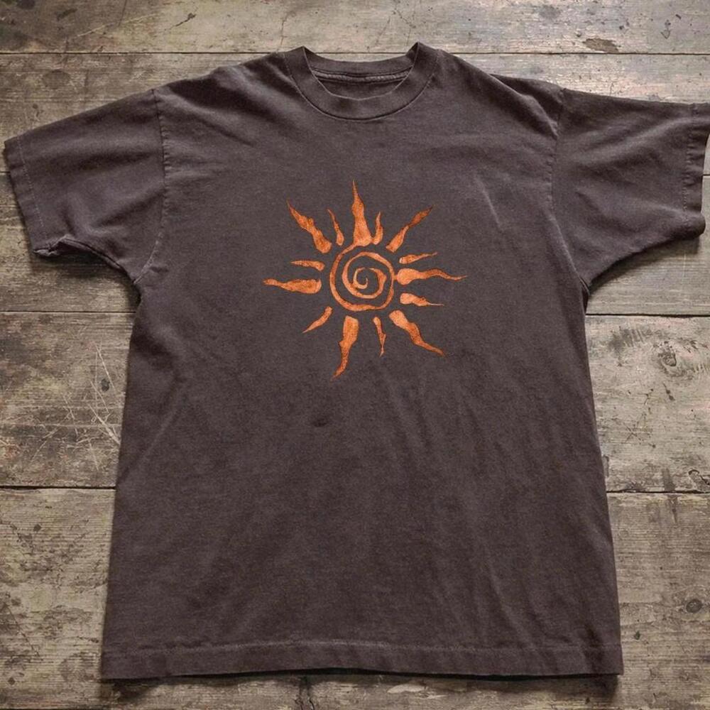 Brown Sun Worshipper Tee With Orange Sun Graphic